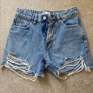 Zara Denim Ripped High Waisted Shorts